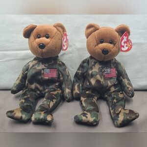 Ty Beanie Babies 2 Pc Set Of Military Bears!! Hero!!